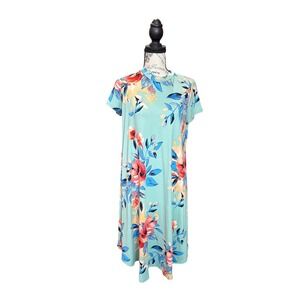 Reb‎ & J. Floral Mock Neck High-Low Midi Dress Turquoise Medium T1403-FL32